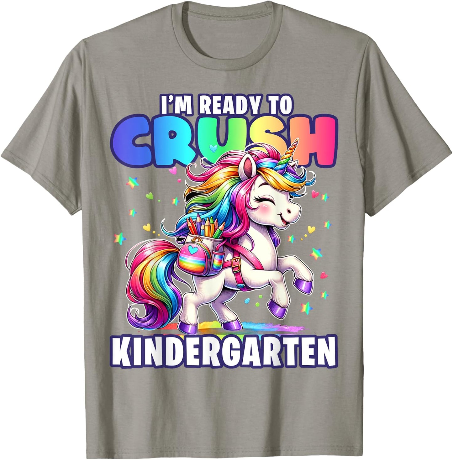 Crush Kindergarten Girls Back to School Unicorn First Day T-Shirt - T-Shirt | Sand