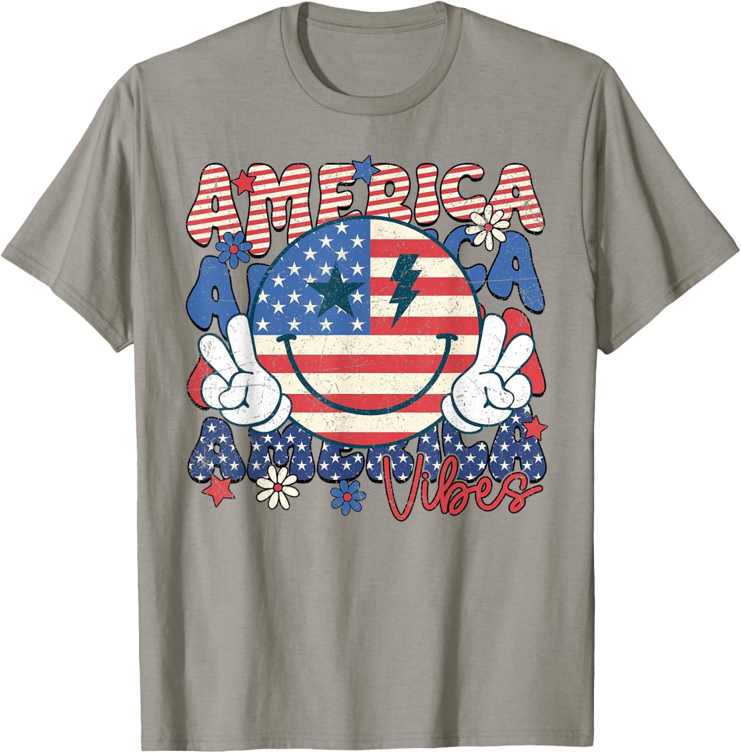 Retro 4th of July America Vibes Smile Face Girls T-Shirt - T-Shirt | Sand