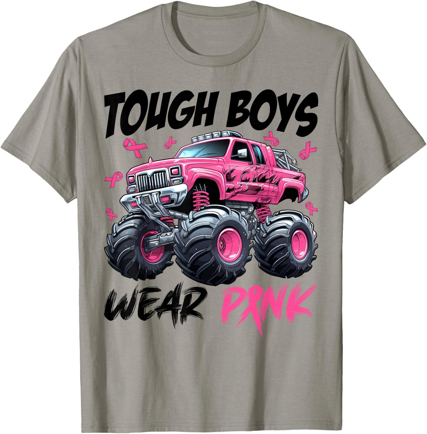 Tough Boys Wear Pink Monster Truck Breast Cancer Awareness T-Shirt - T-Shirt | Sand
