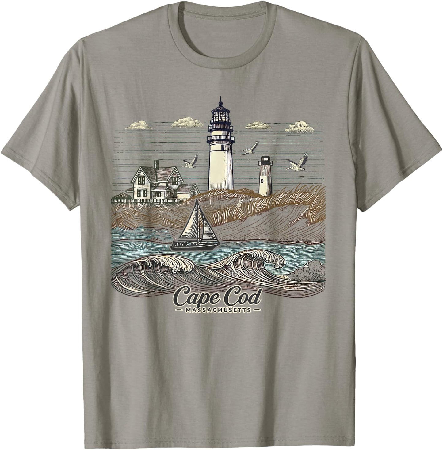 Vintage Cape Cod Massachusetts Nautical Lighthouse Seashore T-Shirt - T-Shirt | Sand