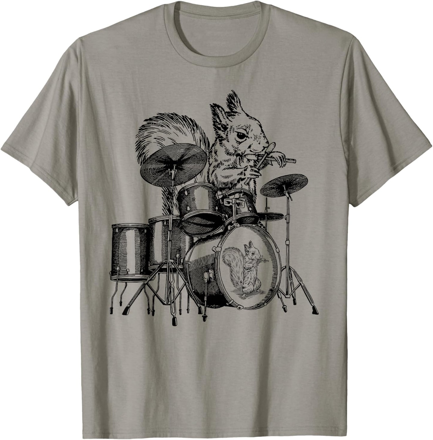 Squirrel Playing Drums Drummer Drumming Musician Band T-Shirt - T-Shirt | Sand