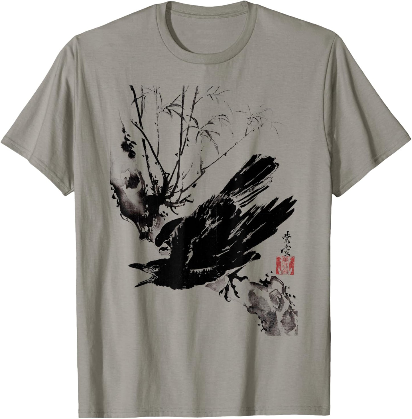 Crow Raven Bird Gothic Vintage Japanese Ukiyo-e Woodblock T-Shirt - T-Shirt | Sand