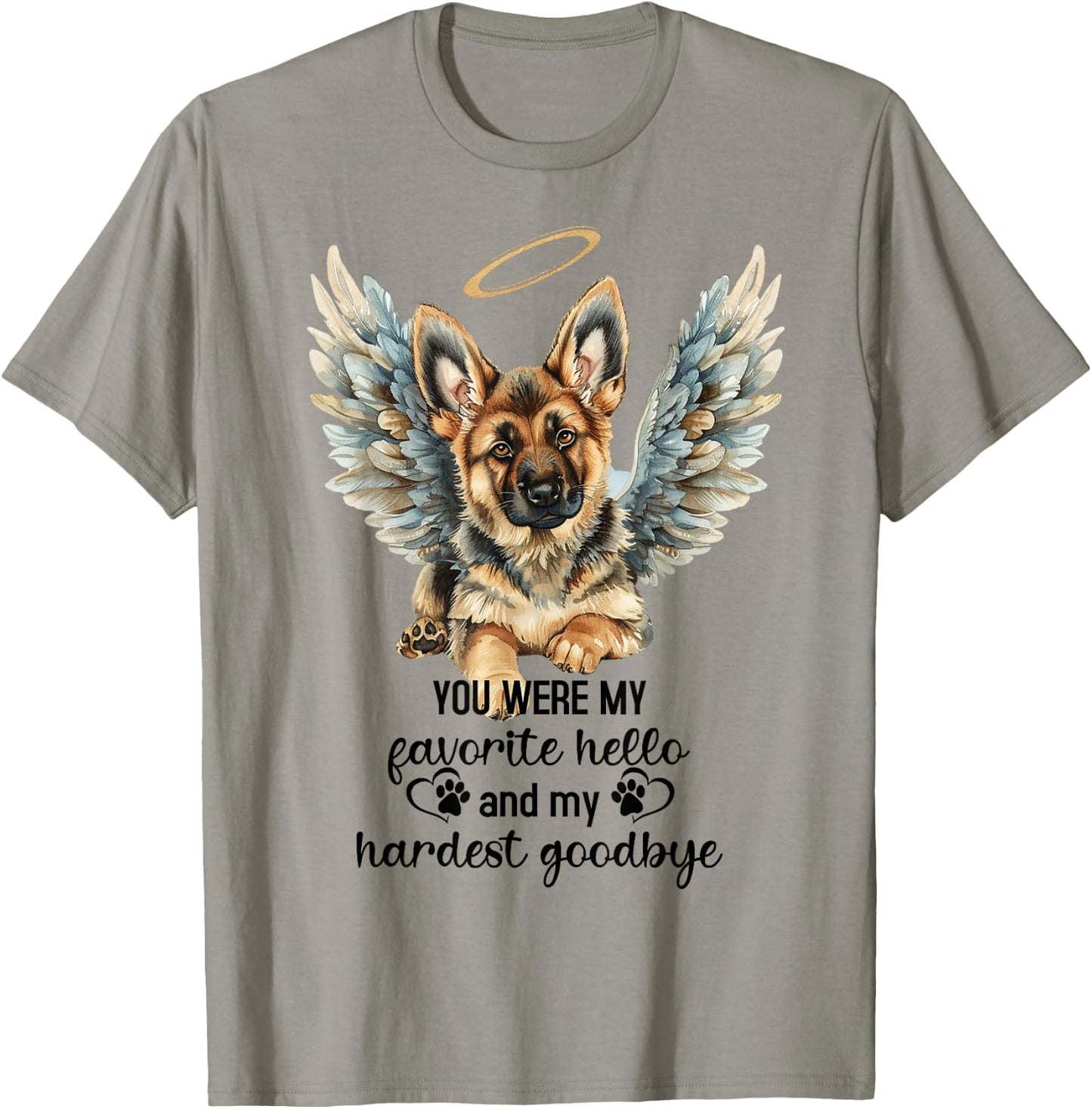 German Shepherd Dog Memorial Angel Paw Prints Wings Pet Loss T-Shirt - T-Shirt | Sand