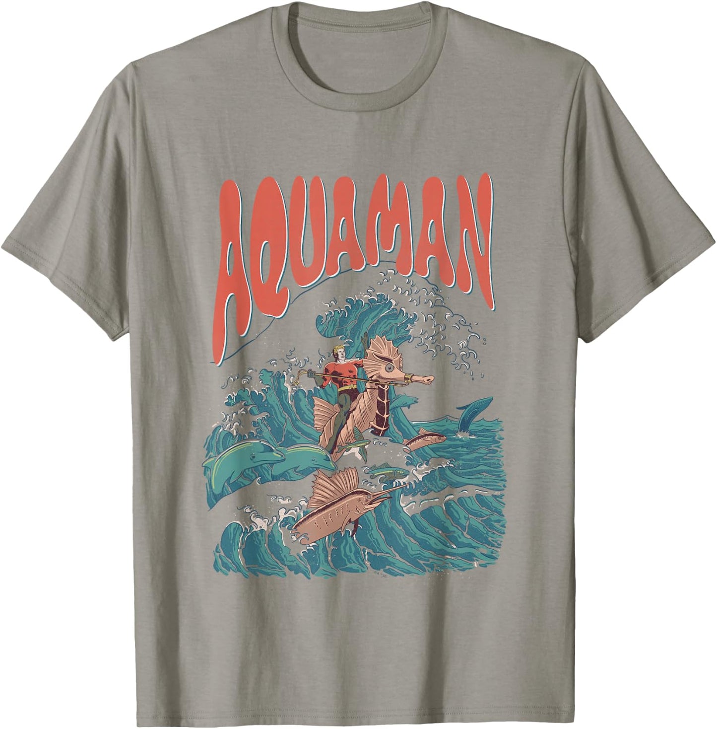 DC Comics Aquaman Kanagawa Wave Vintage Superhero T-Shirt - T-Shirt | Sand