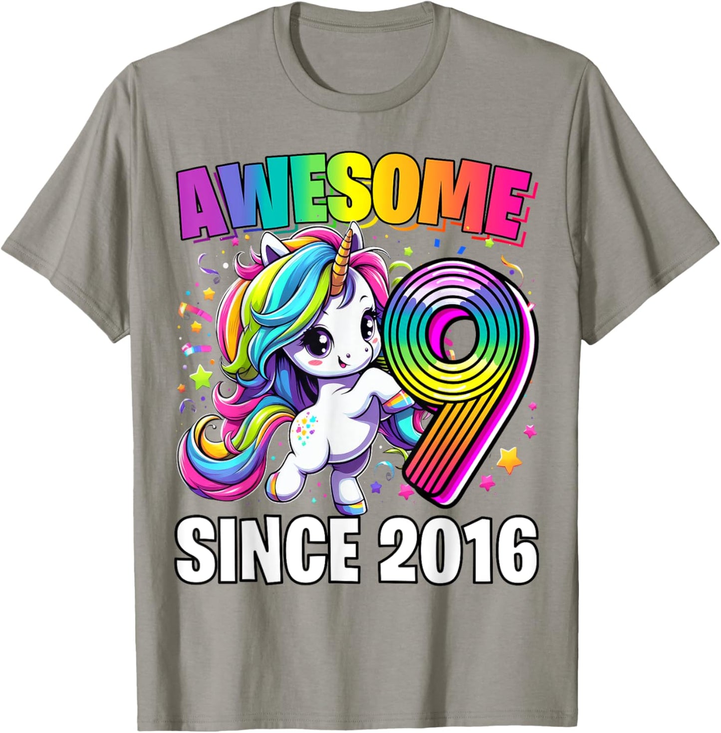 Unicorn 9th Birthday 9 Year Old Unicorn Party Girls Outfit T-Shirt - T-Shirt | Sand