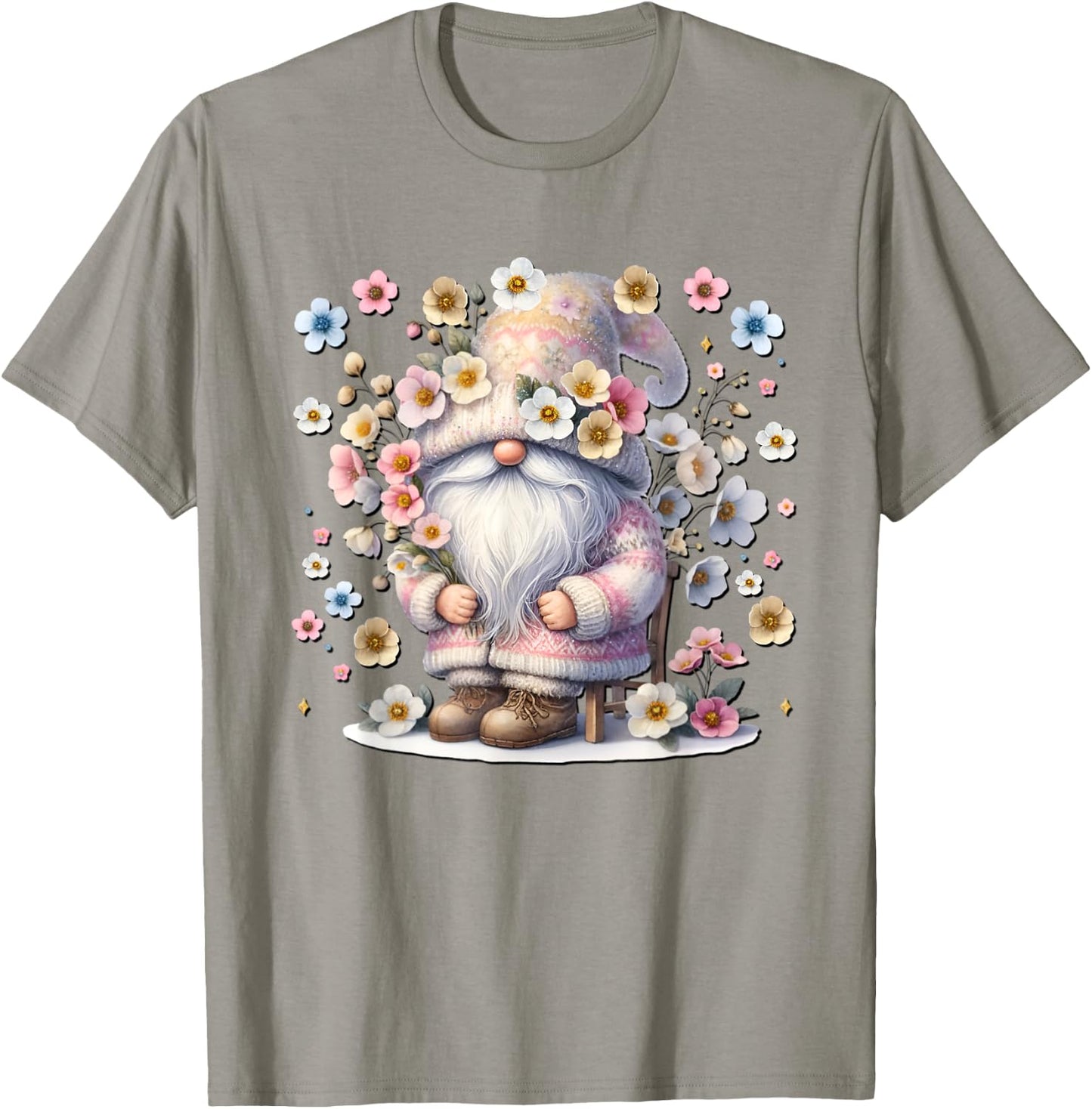 Colorful Wildflower Gnome For Girls And Women Pink Floral T-Shirt - T-Shirt | Sand