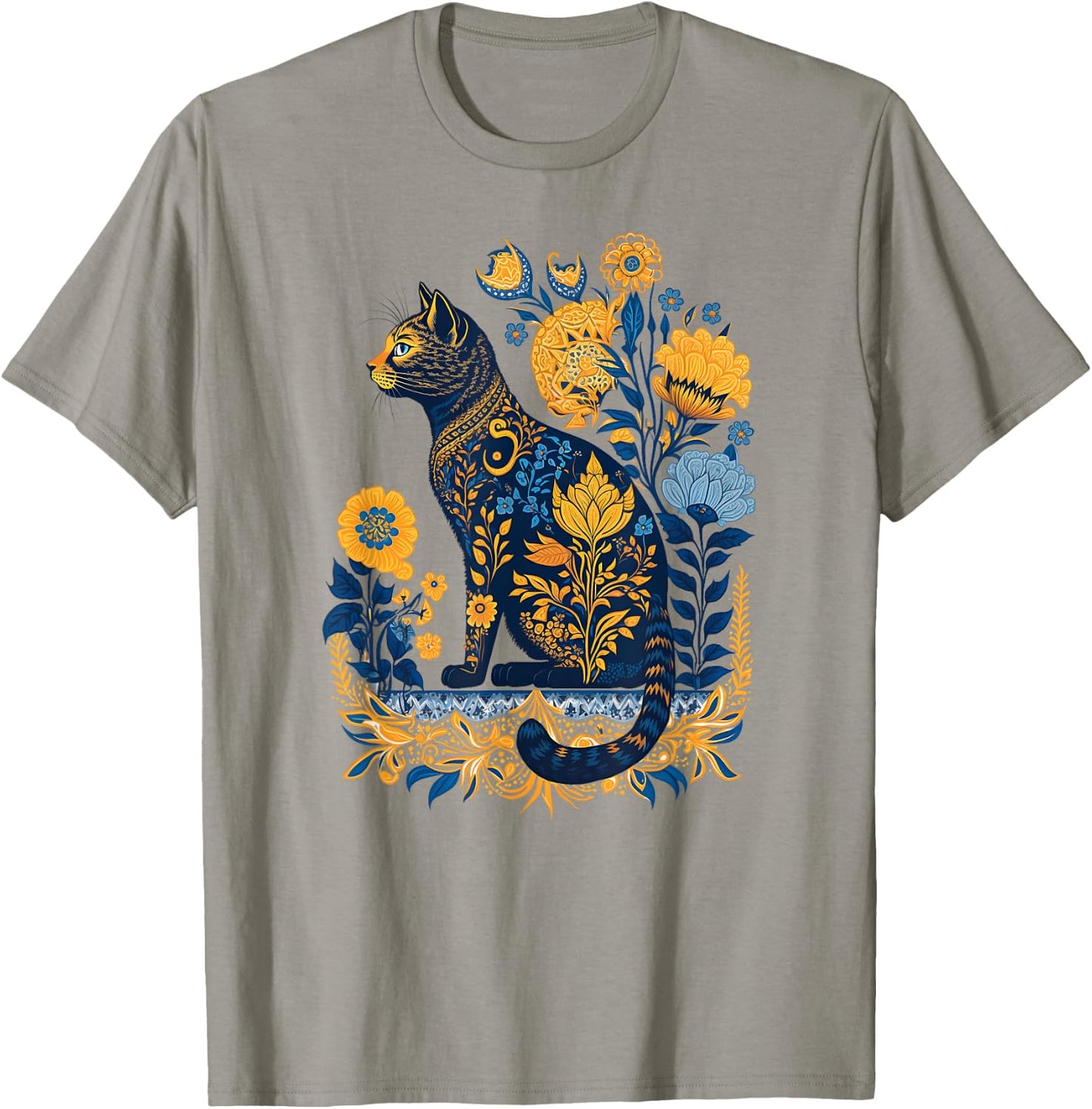 Ukraine Cat Cute Floral Vintage Ukrainian Flag & Vyshyvanka Men Women Kids T-Shirt - T-Shirt | Sand