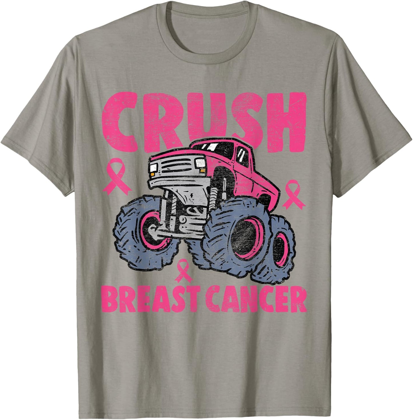 Crush Breast Cancer Awareness Monster Truck kids Boys Girls T-Shirt - T-Shirt | Sand