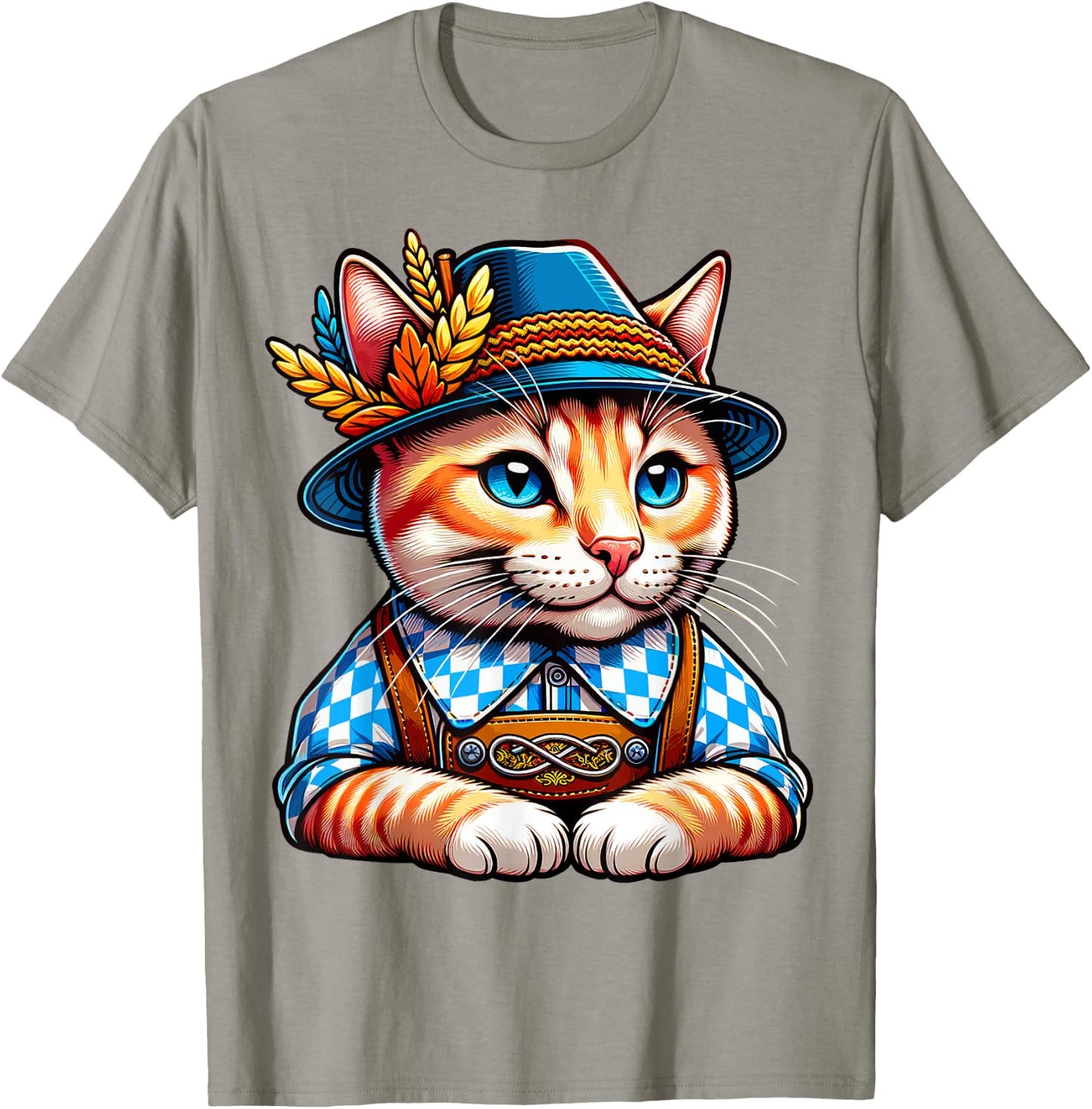 Oktoberfest Cat Funny German Bavarian Lederhosen Cat Lover T-Shirt - T-Shirt | Sand