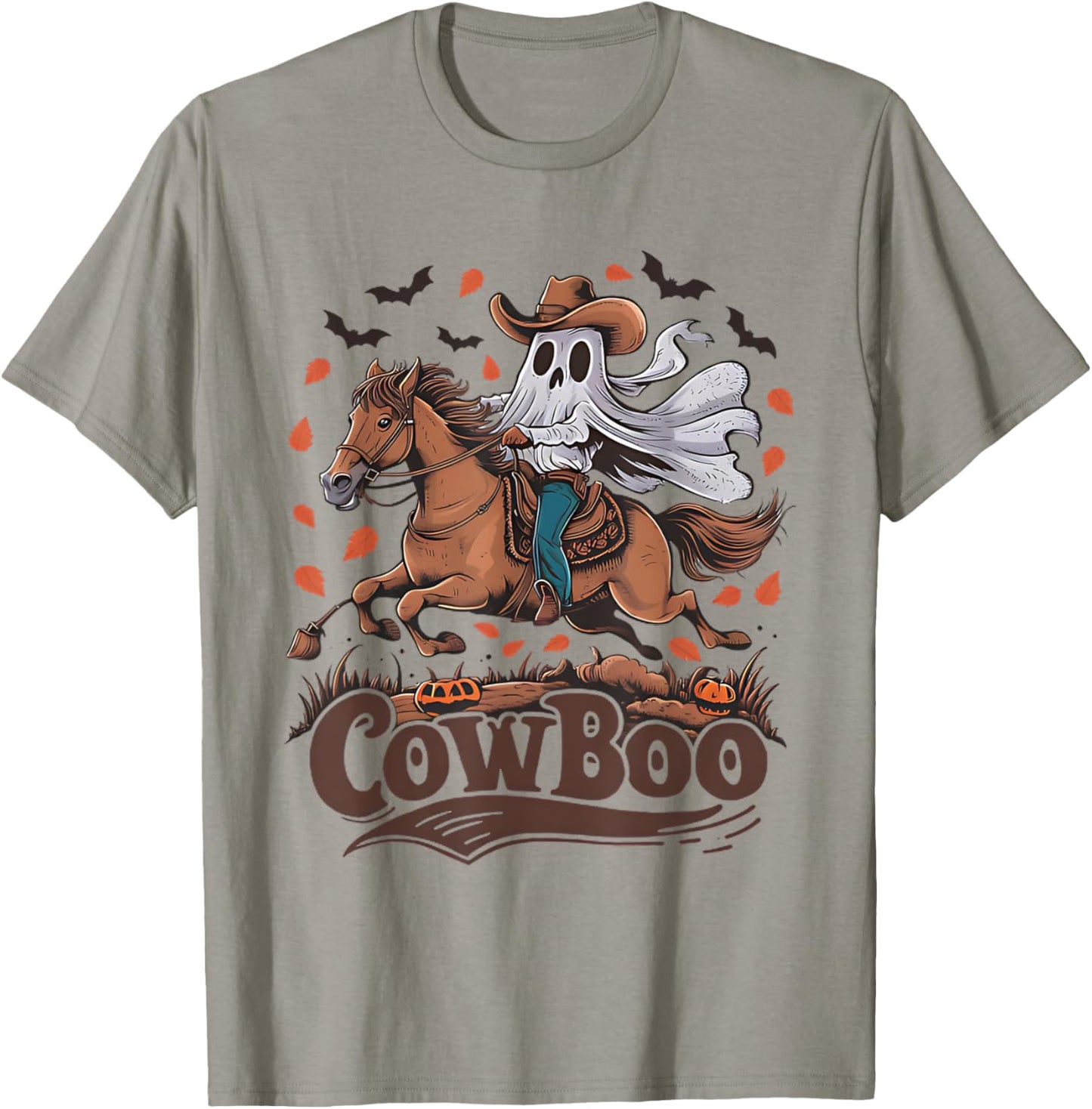 Fun Cowboo Ghost Riding Horse Western Cowboy Ghost Halloween T-Shirt - T-Shirt | Sand