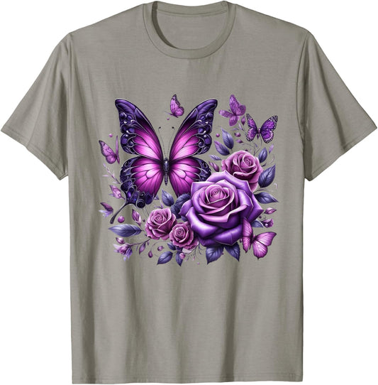 Beautiful Butterfly Purple Rose Butterfly Lovers Gifts Women T-Shirt - T-Shirt | Sand