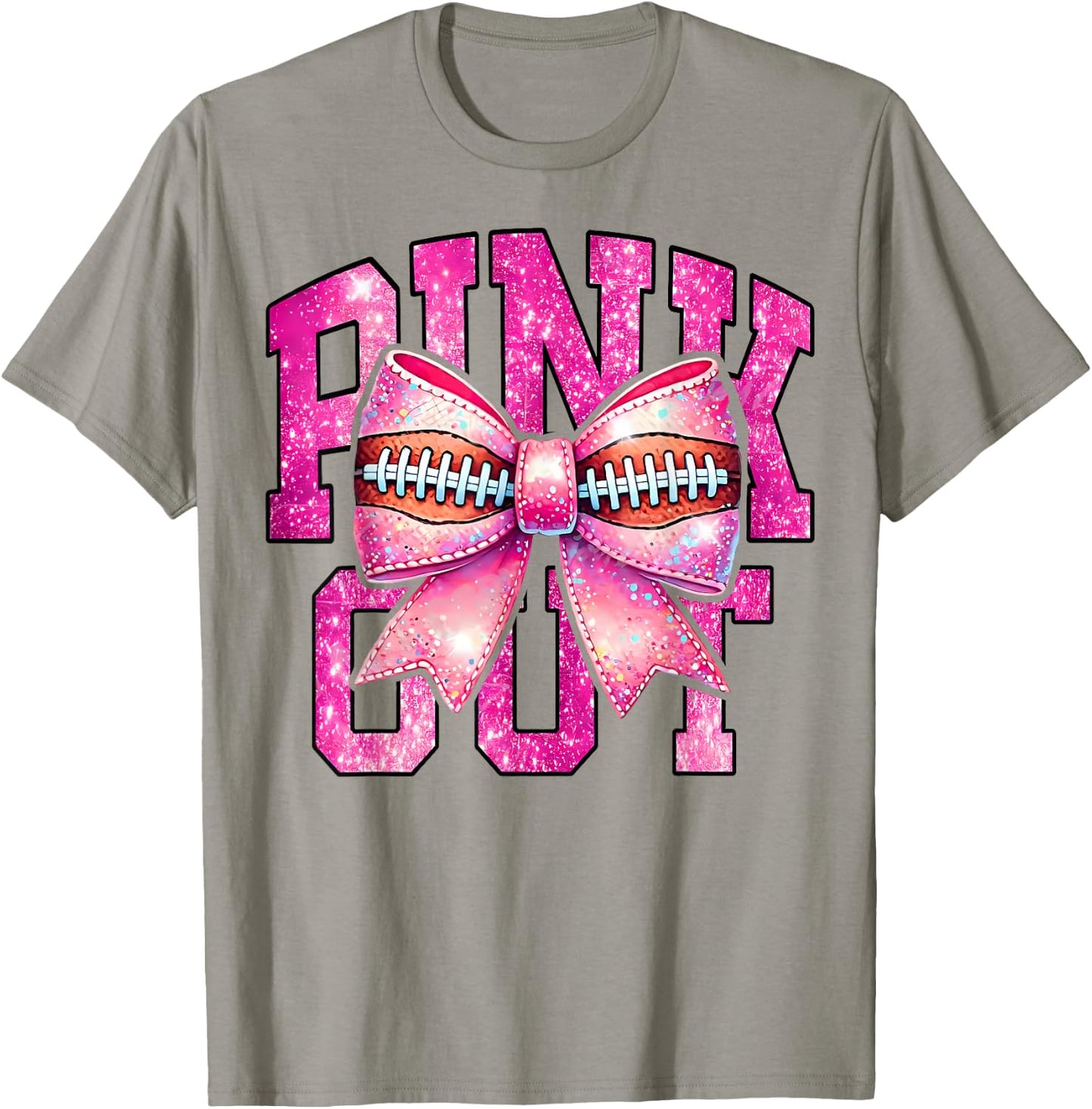 Pink Out Football Coquette Bow Tackle Breast Cancer Game Day T-Shirt - T-Shirt | Sand