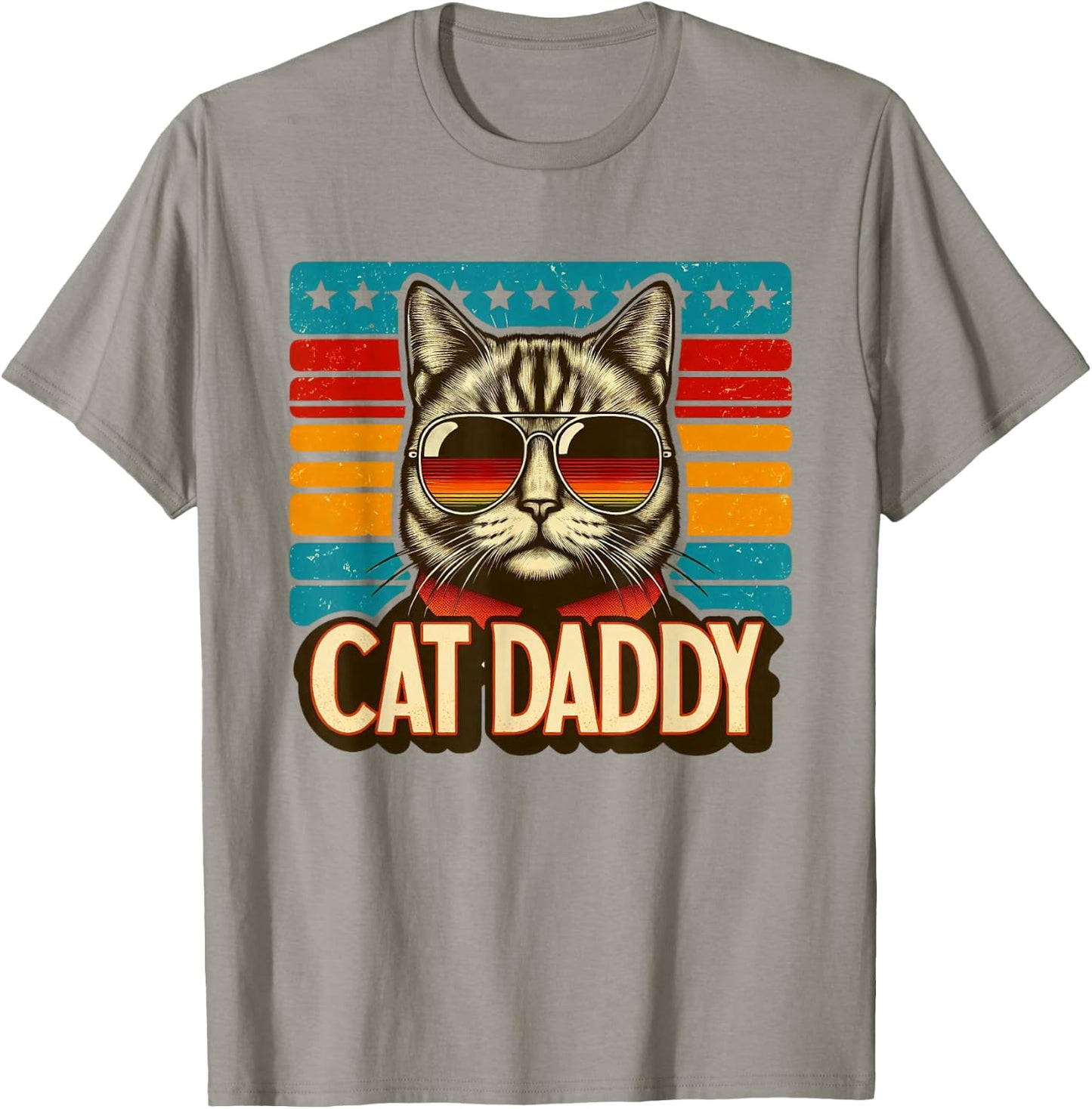 Cat Daddy Funny Cool Cat Father's Day Retro Cat Dad T-Shirt - T-Shirt | Sand