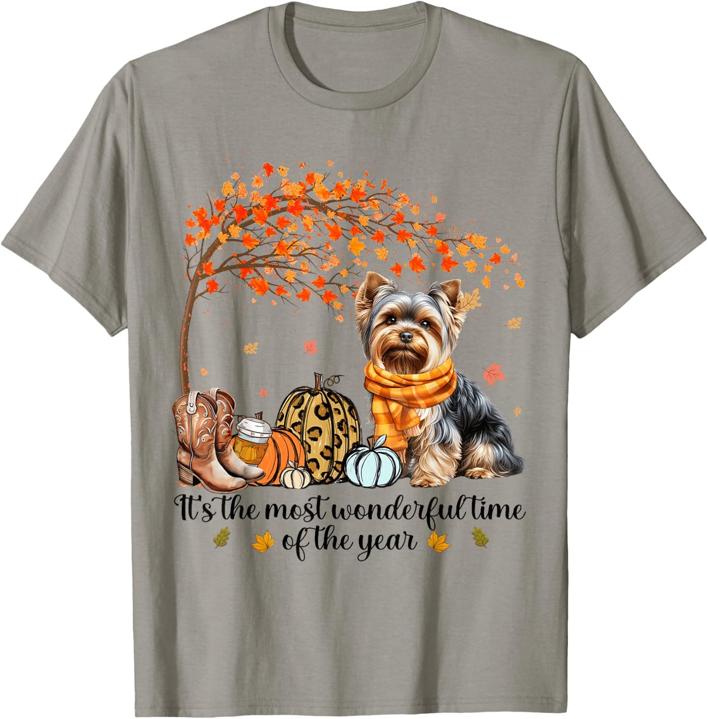 It’s The Most Wonderful Time Yorkie Pumpkins Autumn Fall T-Shirt - T-Shirt | Sand