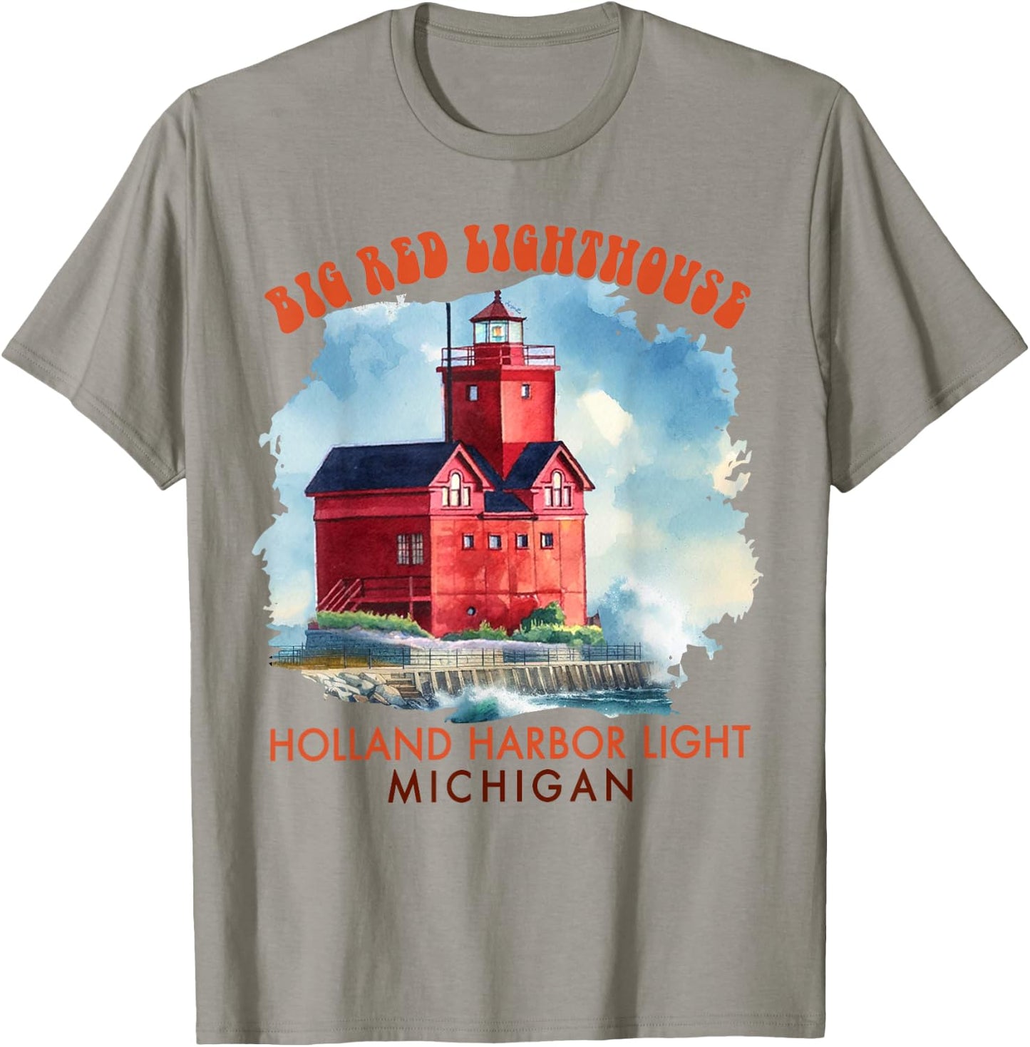 Big Red Lighthouse Holland Harbor Light Michigan Traveling T-Shirt - T-Shirt | Sand