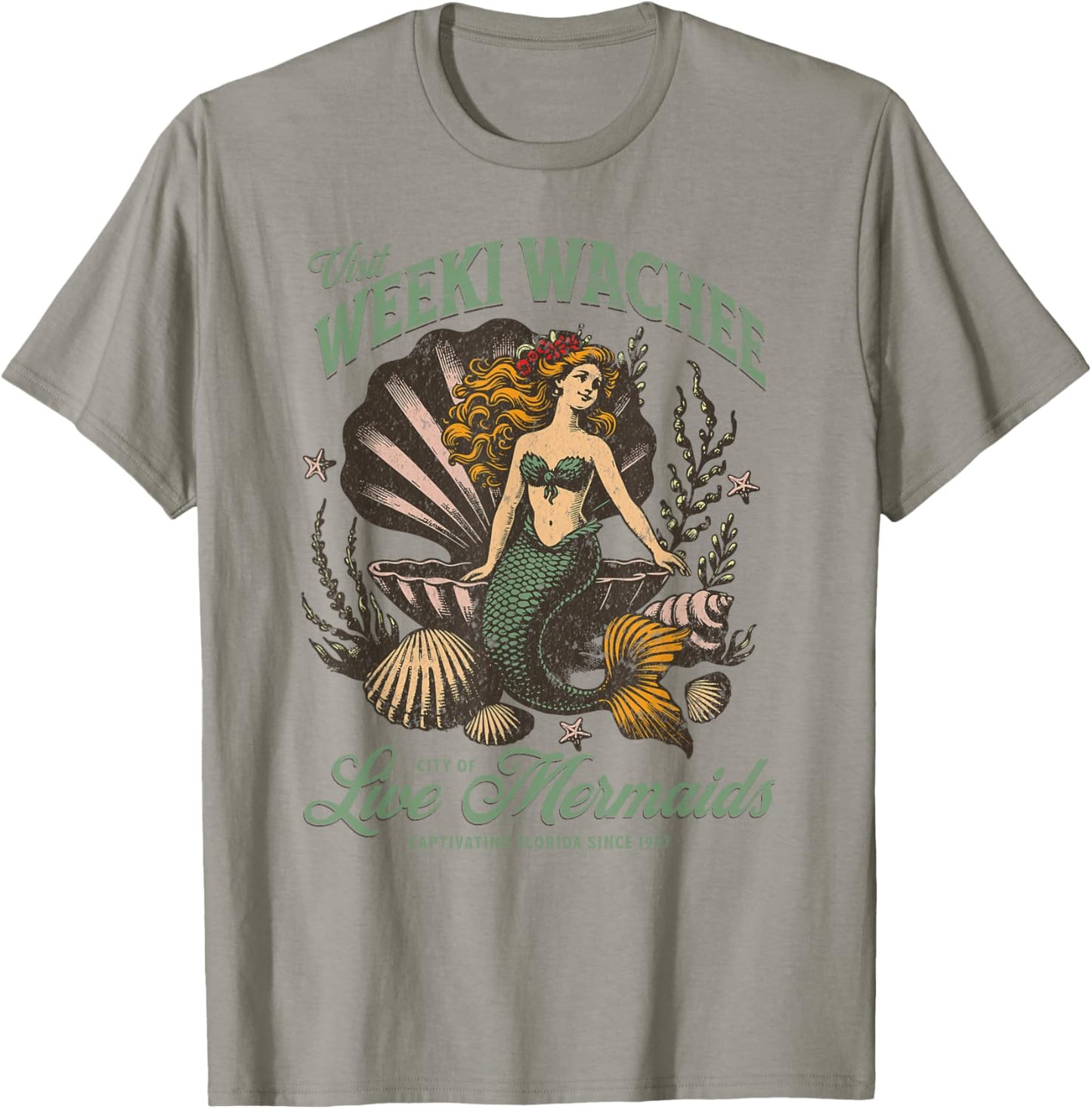 Visit Weeki Wachee City of Mermaids Florida 1947 Tourist T-Shirt - T-Shirt | Sand