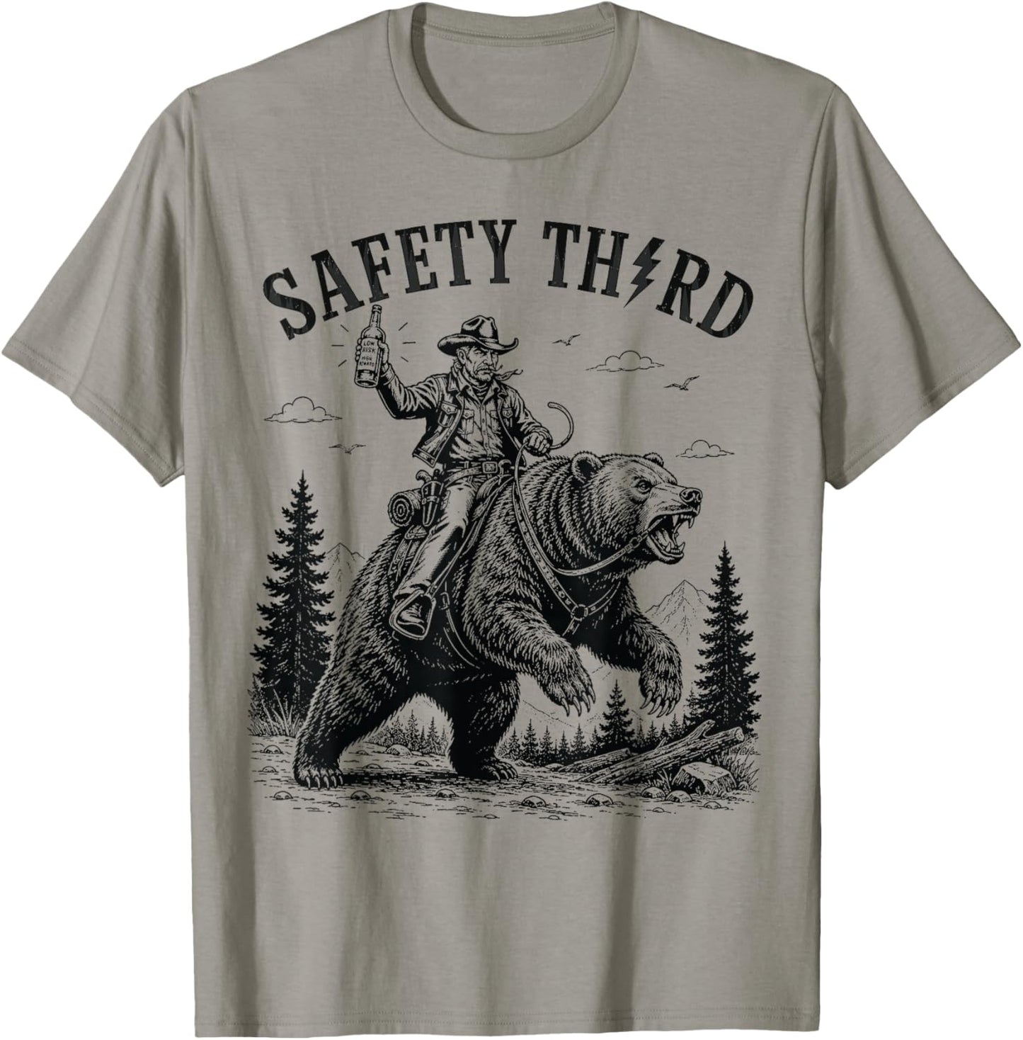 Safety Third Funny Cool Men Women Grizzly Bear Nature Crazy T-Shirt - T-Shirt | Sand