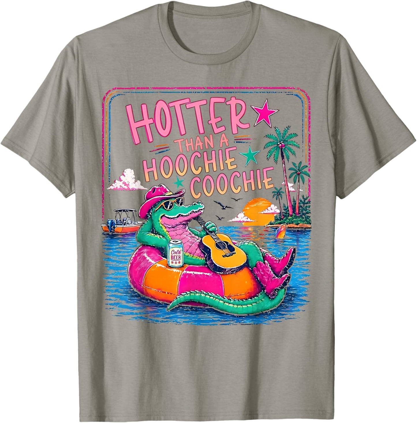 Hotter Than A Hoochie Coochie Funny Gator Summer Alligator T-Shirt - T-Shirt | Sand