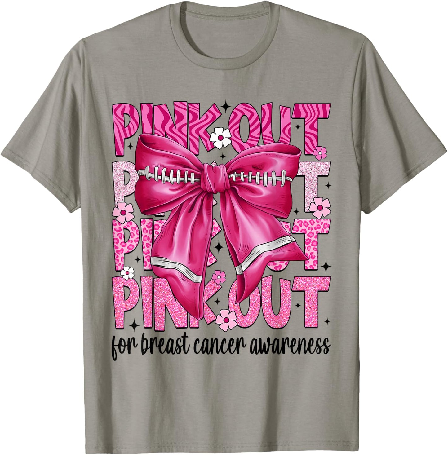 Coquette Bow Pink Out Football Team Breast Cancer Awareness T-Shirt - T-Shirt | Sand