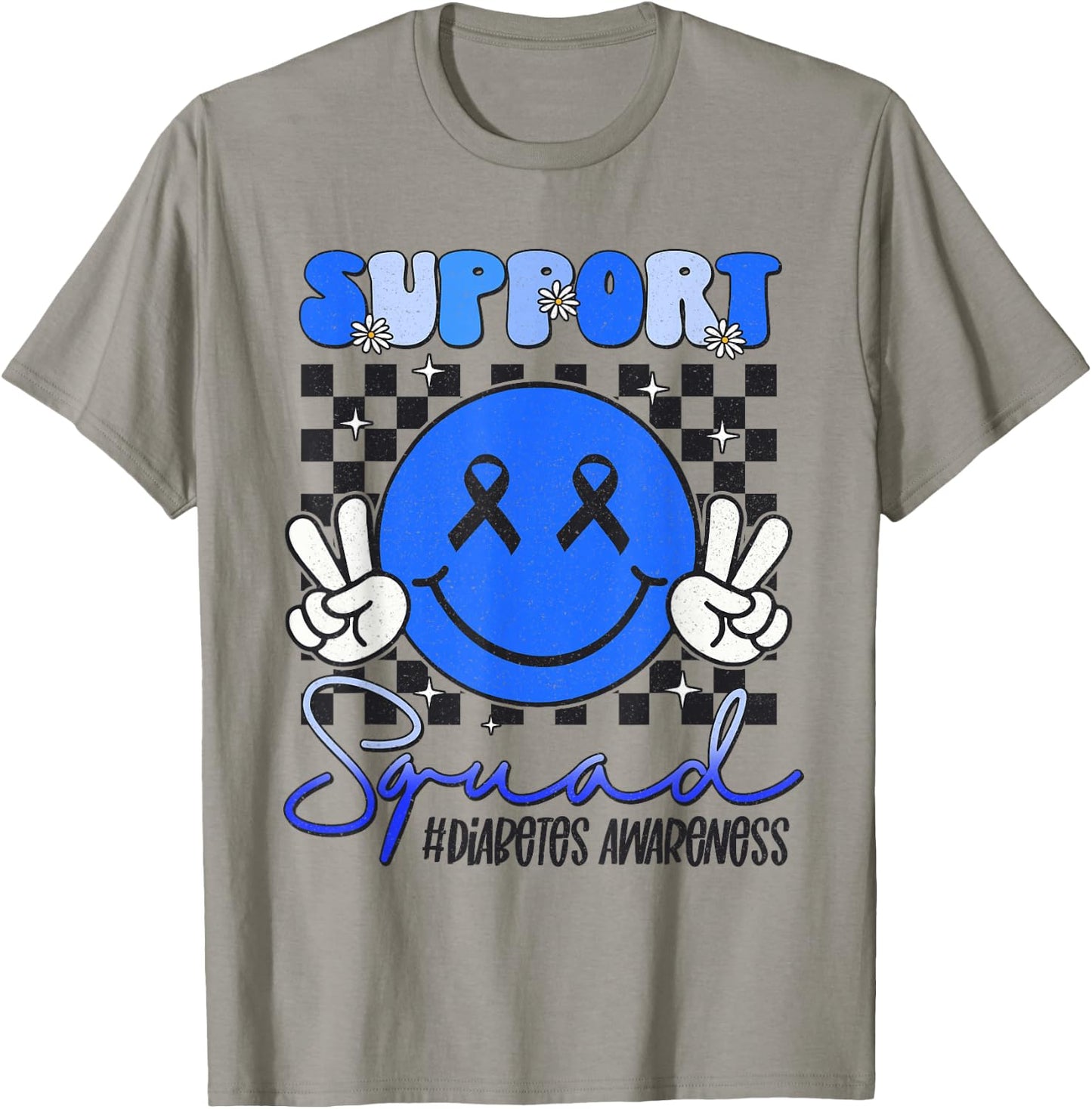 Support Squad Diabetes Awareness Blue Smile Face T1D Type 1 T-Shirt - T-Shirt | Sand
