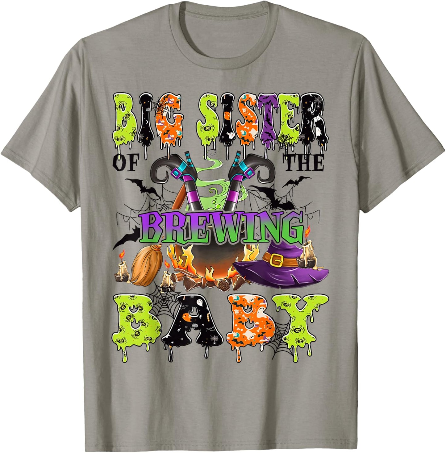 Big Sister Of The Brewing Baby Spooky Halloween Baby Shower T-Shirt - T-Shirt | Sand
