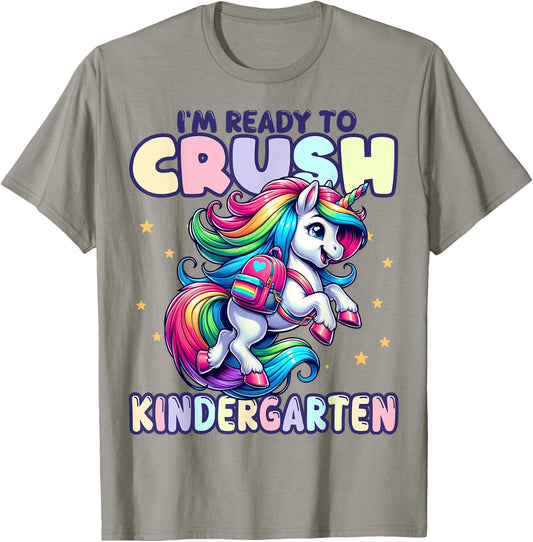 Crush Kindergarten Girls Back to School Unicorn First Day T-Shirt - T-Shirt | Sand