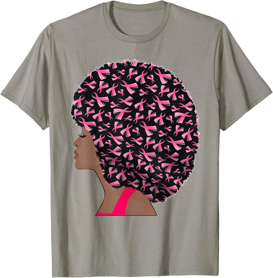 In October We Wear Pink Black Woman Breast Cancer Awareness T-Shirt - T-Shirt | Sand