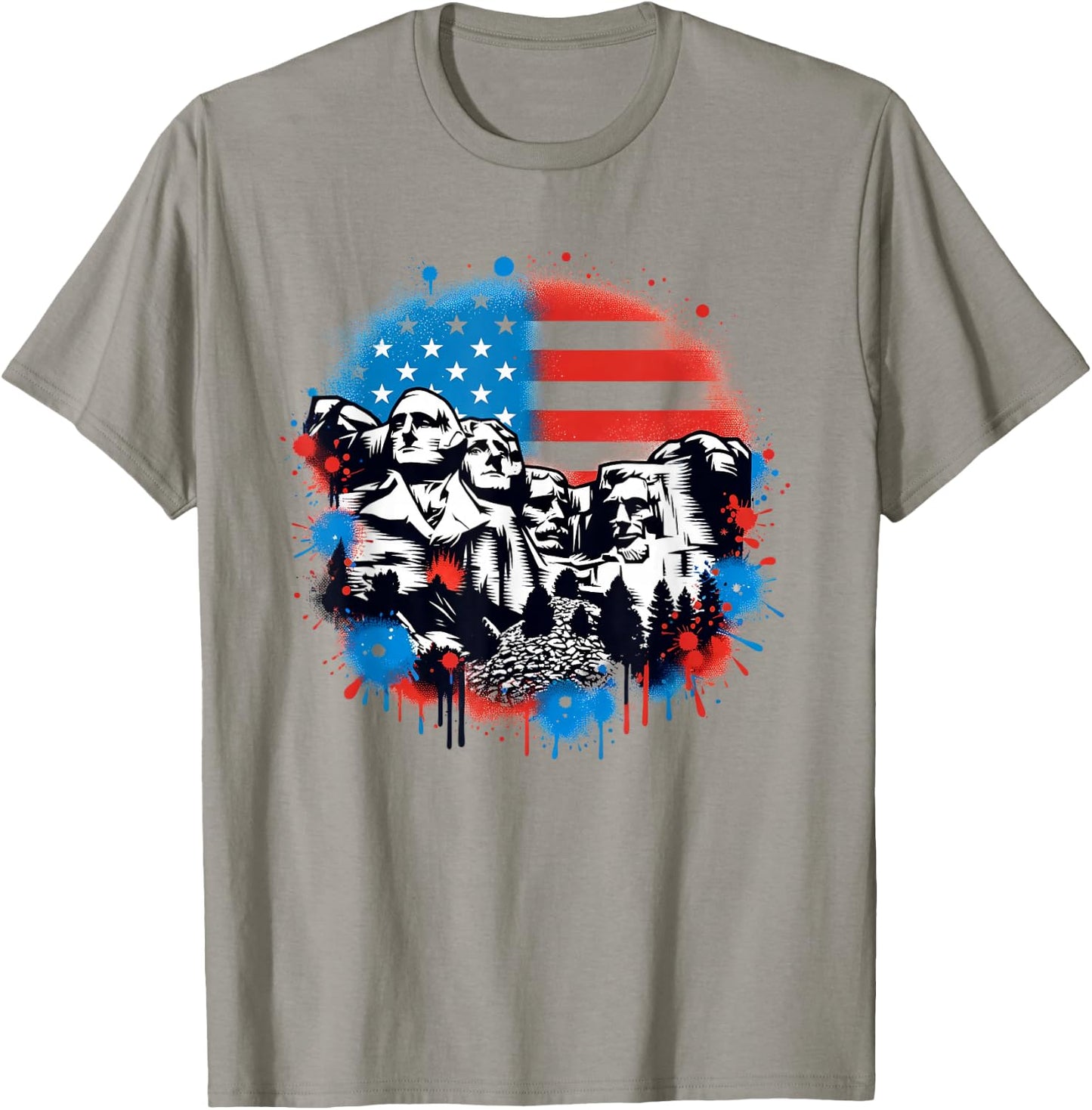 Mount Rushmore Paint Splatter American Flag USA Pride T-Shirt - T-Shirt | Sand