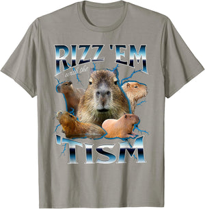 Rizz Em With The Tism Capybara Funny Oddly Dank Meme T-Shirt - T-Shirt | Sand