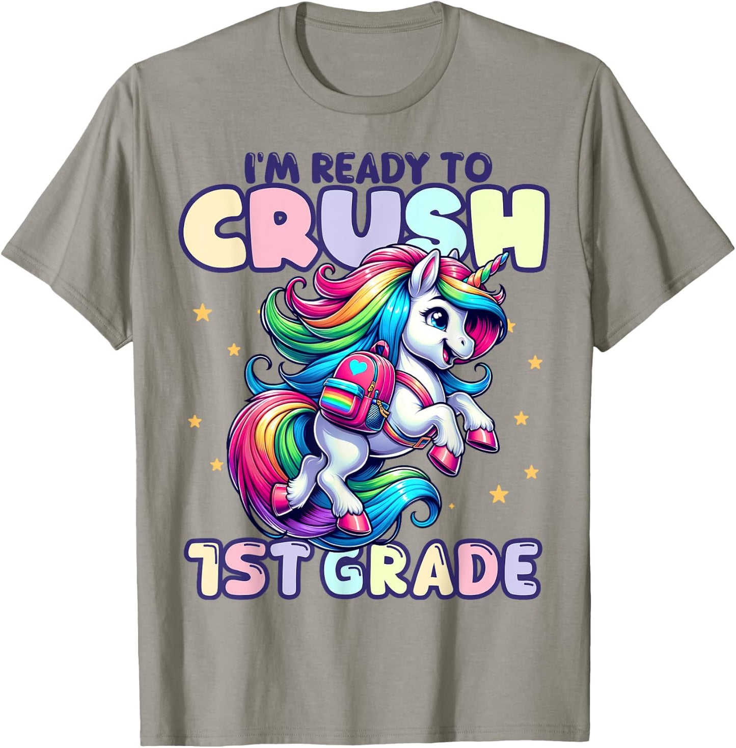 Crush 1st Grade Girls Back to School Unicorn First Day Cute T-Shirt - T-Shirt | Sand