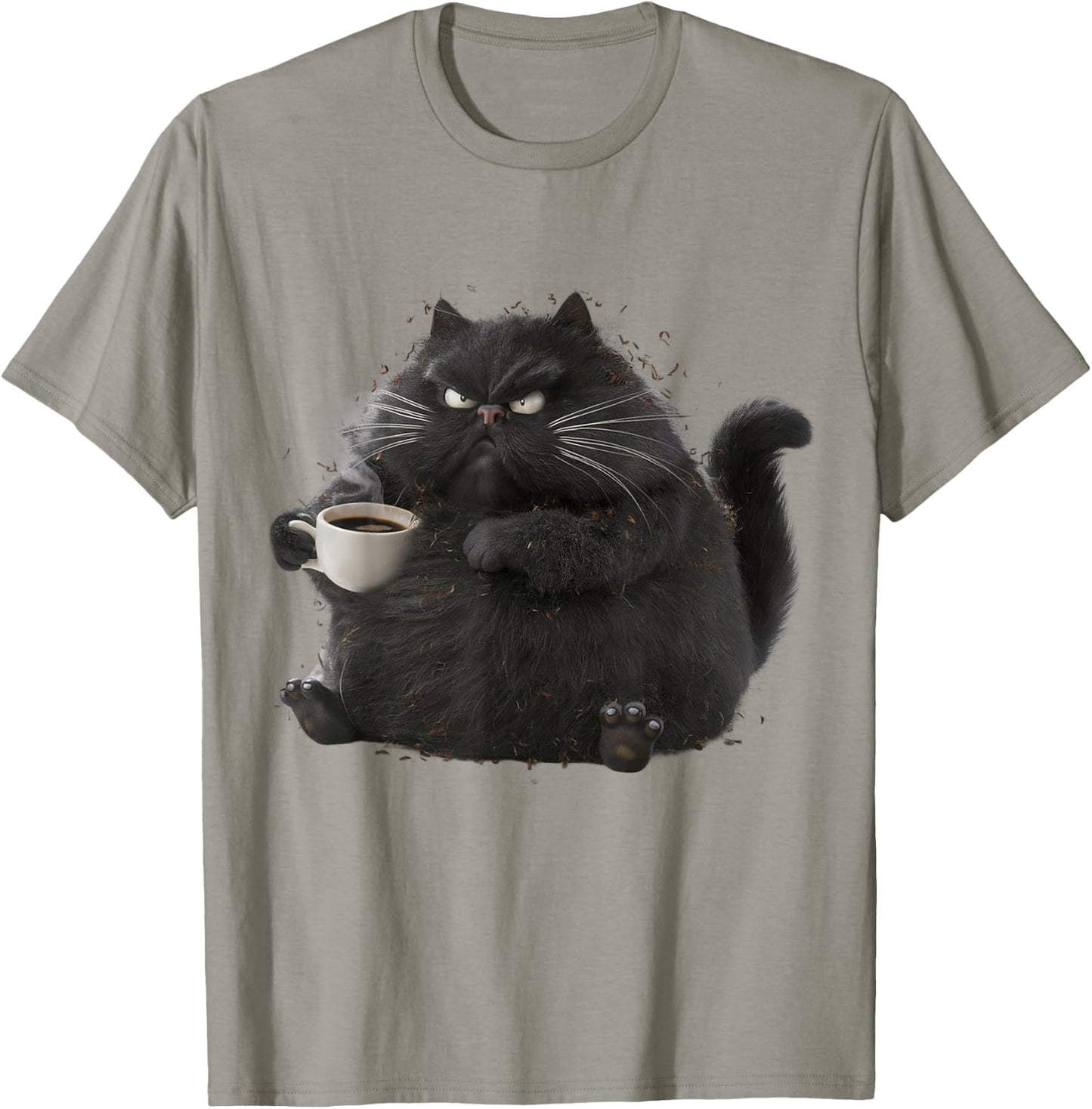 Cute Black Cat Coffee Angry Funny Drinking cat Coffee Men Women Girls Kids T-Shirt - T-Shirt | Sand
