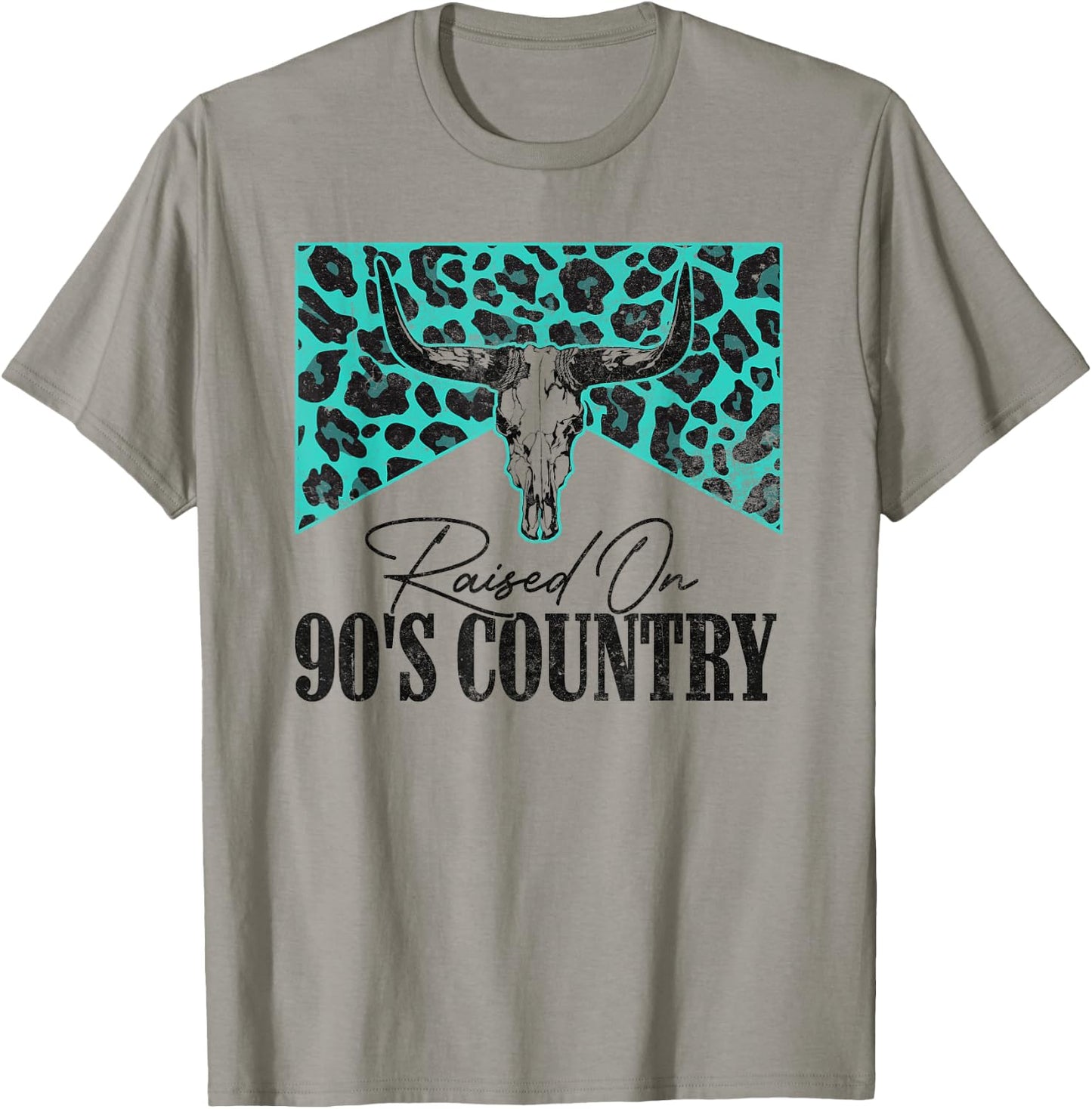 Vintage Leopard Bull Skull Raised On 90's Country Music T-Shirt - T-Shirt | Sand