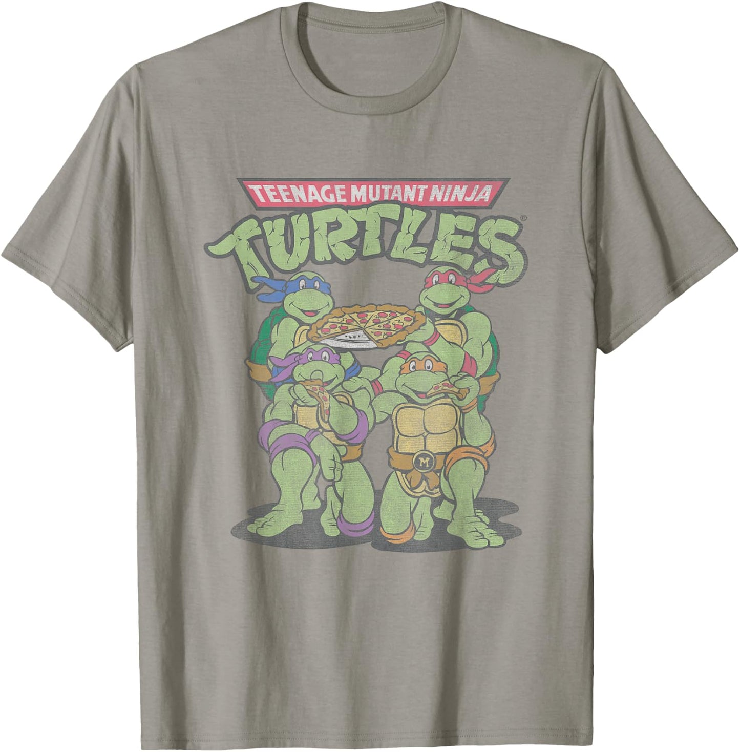 Teenage Mutant Ninja Turtles Eating Pizza Vintage Group Shot T-Shirt - T-Shirt | Sand