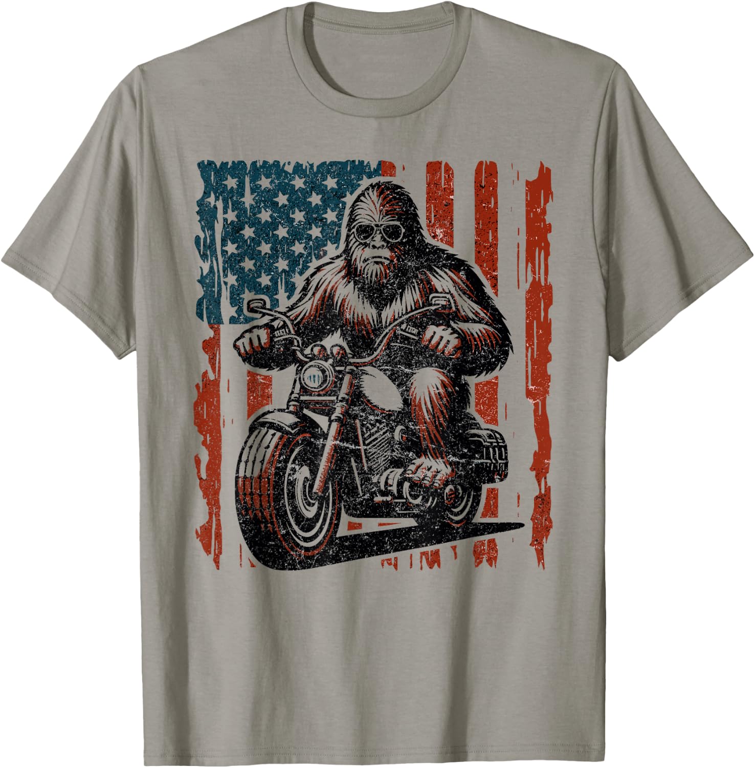 Bigfoot Motorcycle Lovers American flag Motorcycle Rider T-Shirt - T-Shirt | Sand