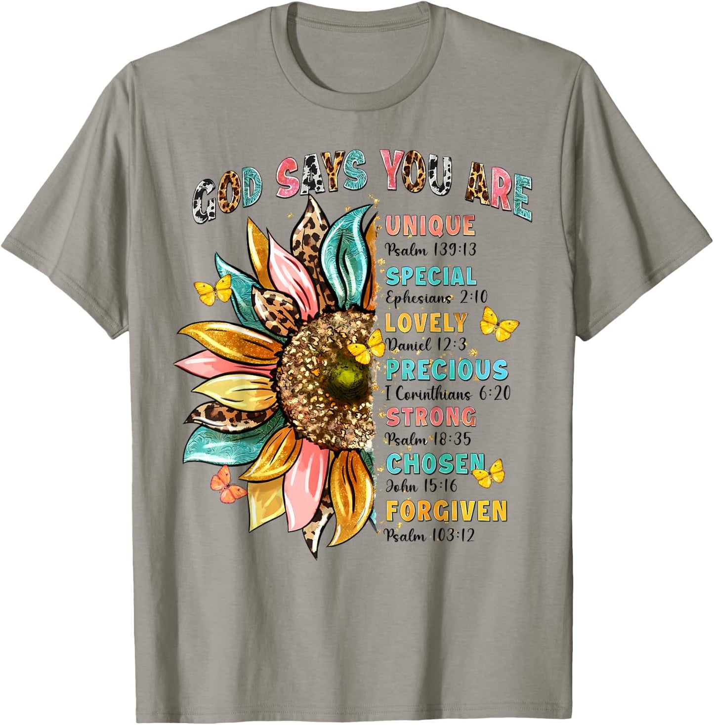 God Says You Are Unique Special Lovely Precious Flower Cross T-Shirt - T-Shirt | Sand