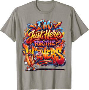 Funny Hot Dog I'm Just Here for The Wieners Fourth of July T-Shirt - T-Shirt | Sand