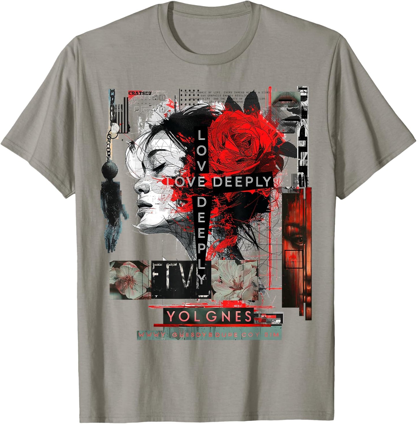 Rose | Frontprint | Art Women Graphic Artwork Rose T-Shirt - T-Shirt | Sand