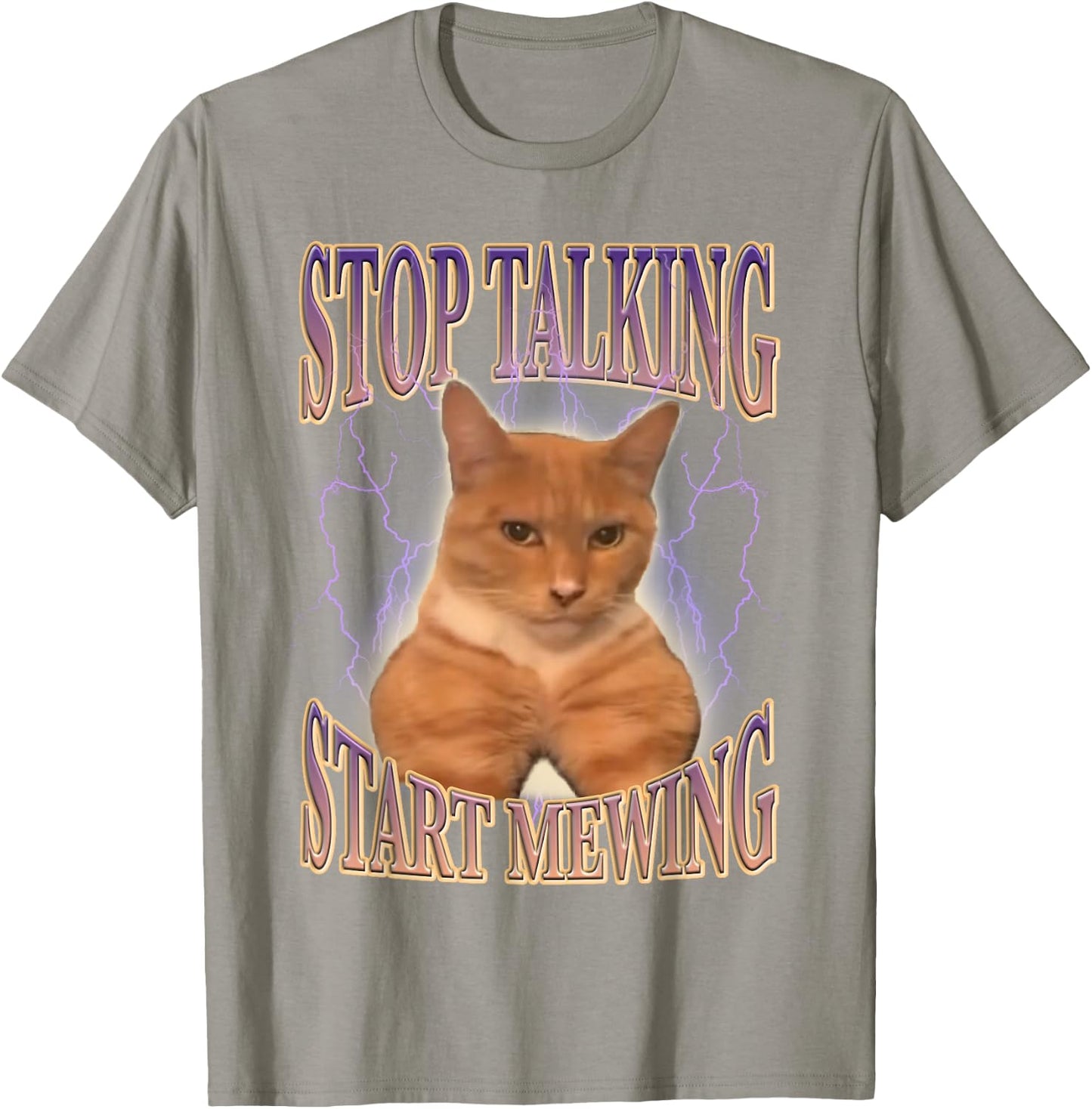 Stop Talking, Start Mewing Funny Cat Meme Men Women Kids T-Shirt - T-Shirt | Sand