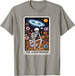 Funny Over Thinker Cool Tarot Card Skeleton Graphic T-Shirt - T-Shirt | Sand