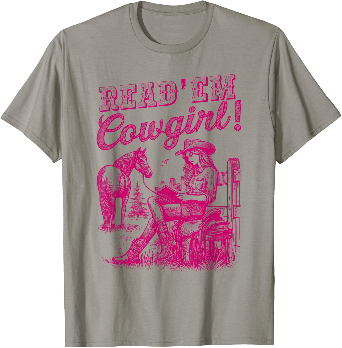 Read 'em Cowgirl Cute Western Cowgirl Texas Bookish Bookworm T-Shirt - T-Shirt | Sand