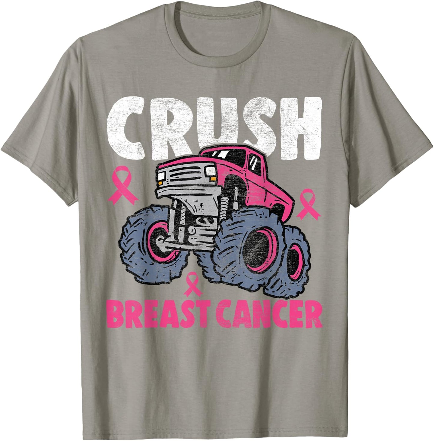 Crush Breast Cancer Awareness Monster Truck kids Boys Girls T-Shirt - T-Shirt | Sand