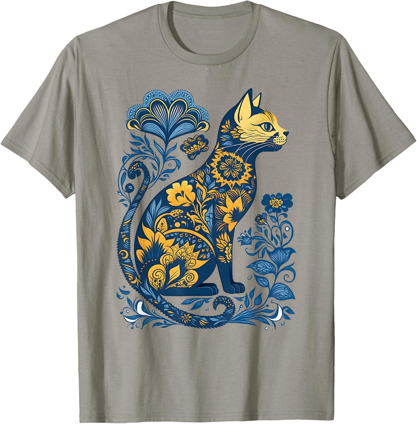 Ukraine Cat Floral Vintage Ukrainian Flag & Vyshyvanka Style T-Shirt - T-Shirt | Sand