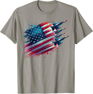 Flying Jets American Flag USA Patriotic 4th of July T-Shirt - T-Shirt | Sand