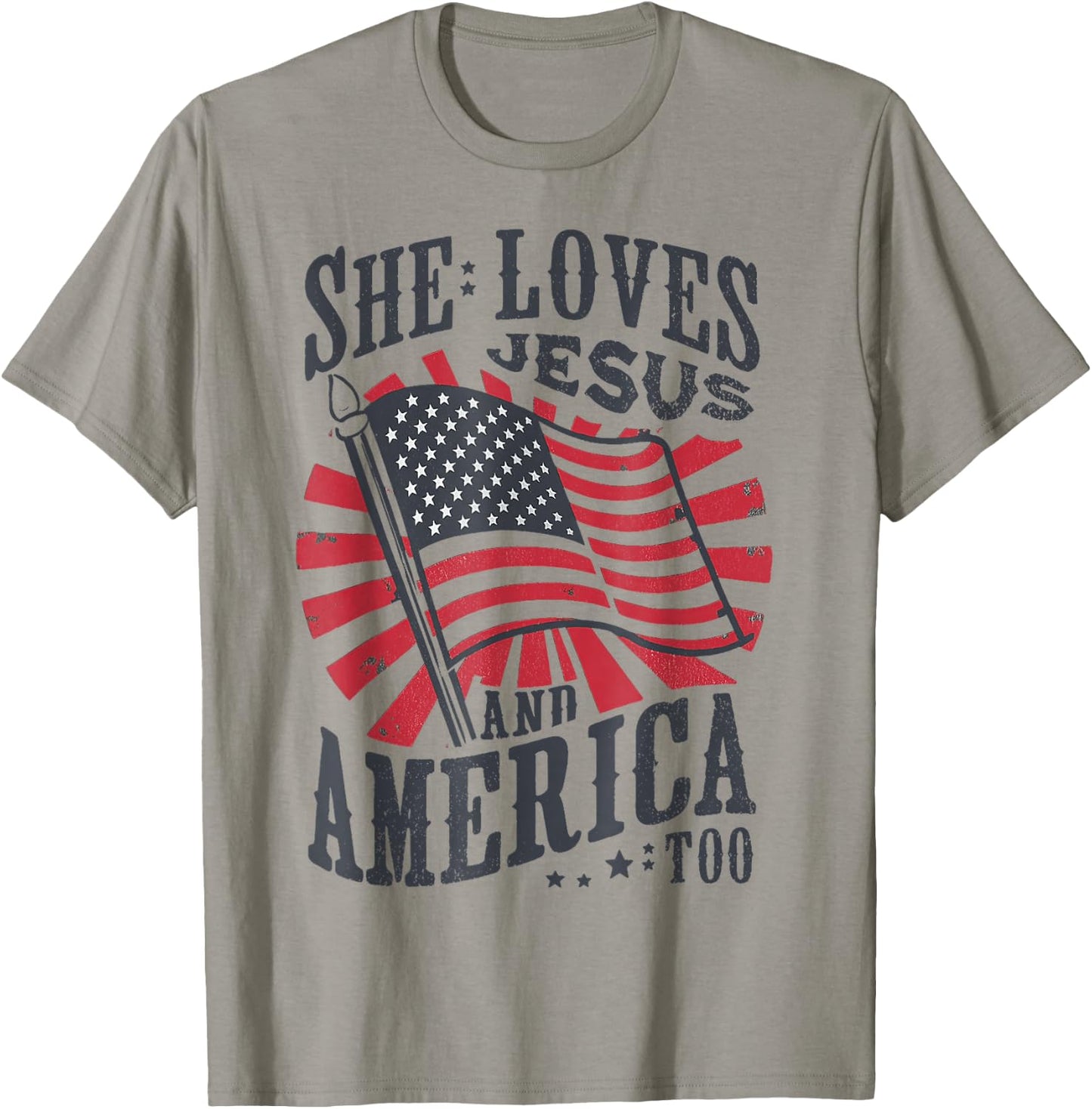 She Loves Jesus And America Too USA Flag 4th of july T-Shirt - T-Shirt | Sand