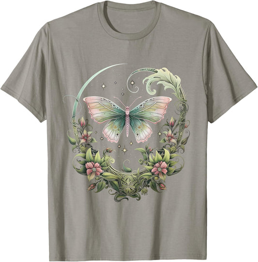 goblincore Moth and Butterfly moonphases Flowers cottagecore T-Shirt - T-Shirt | Sand