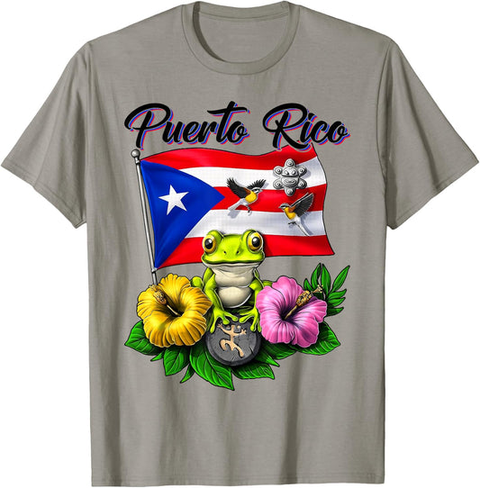 Funny Boricua Coqui Frog Taino Puerto Rico Puerto Rican Flag T-Shirt - T-Shirt | Sand