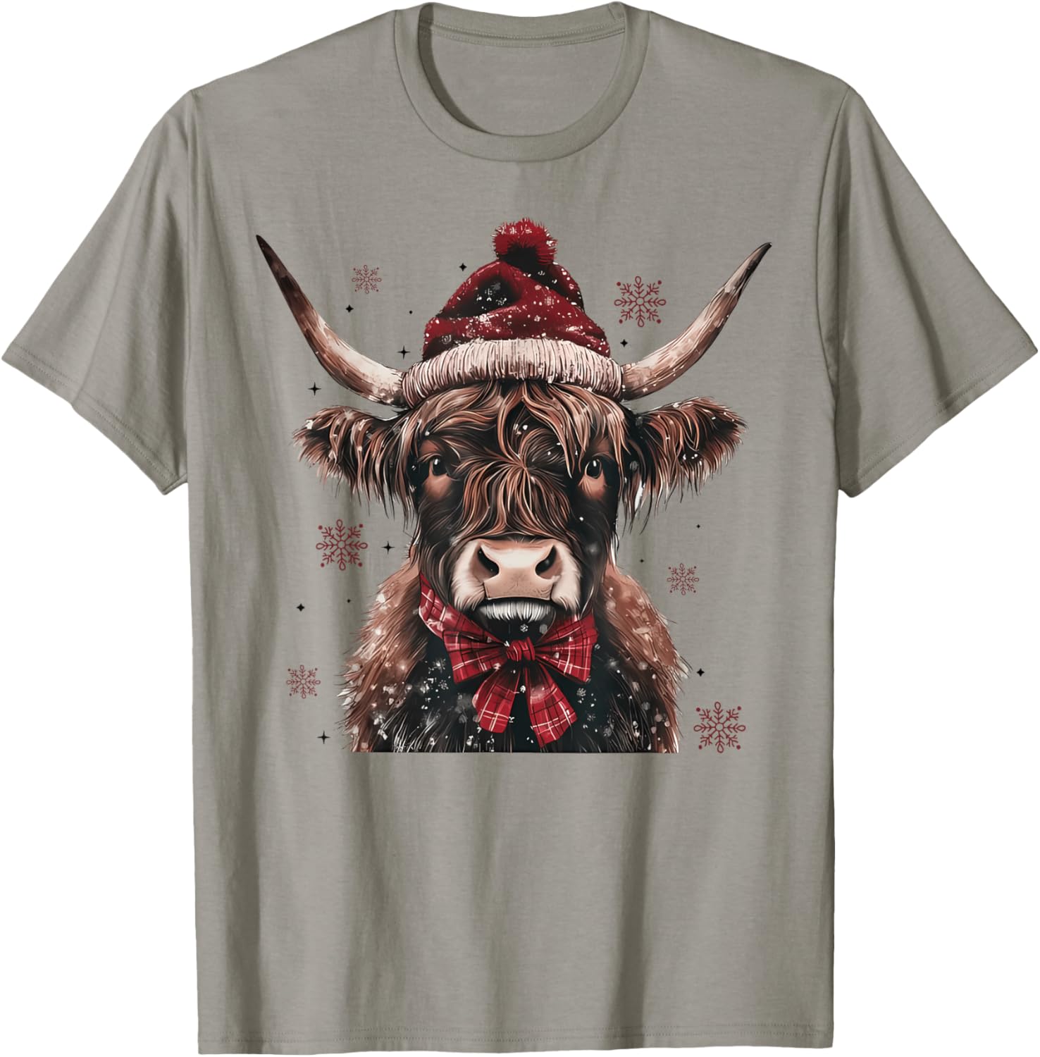 Mooey Christmas Western Highland Cow Lover Santa Hst Retro T-Shirt - T-Shirt | Sand
