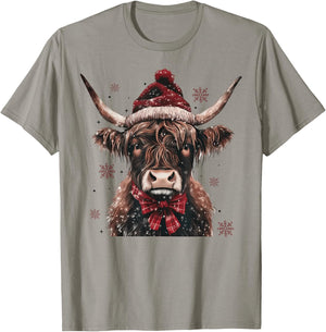 Mooey Christmas Western Highland Cow Lover Santa Hst Retro T-Shirt - T-Shirt | Sand