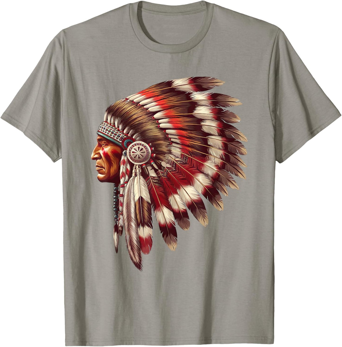 Native American Chief Headdress Intricate Feather Heritage T-Shirt - T-Shirt | Sand