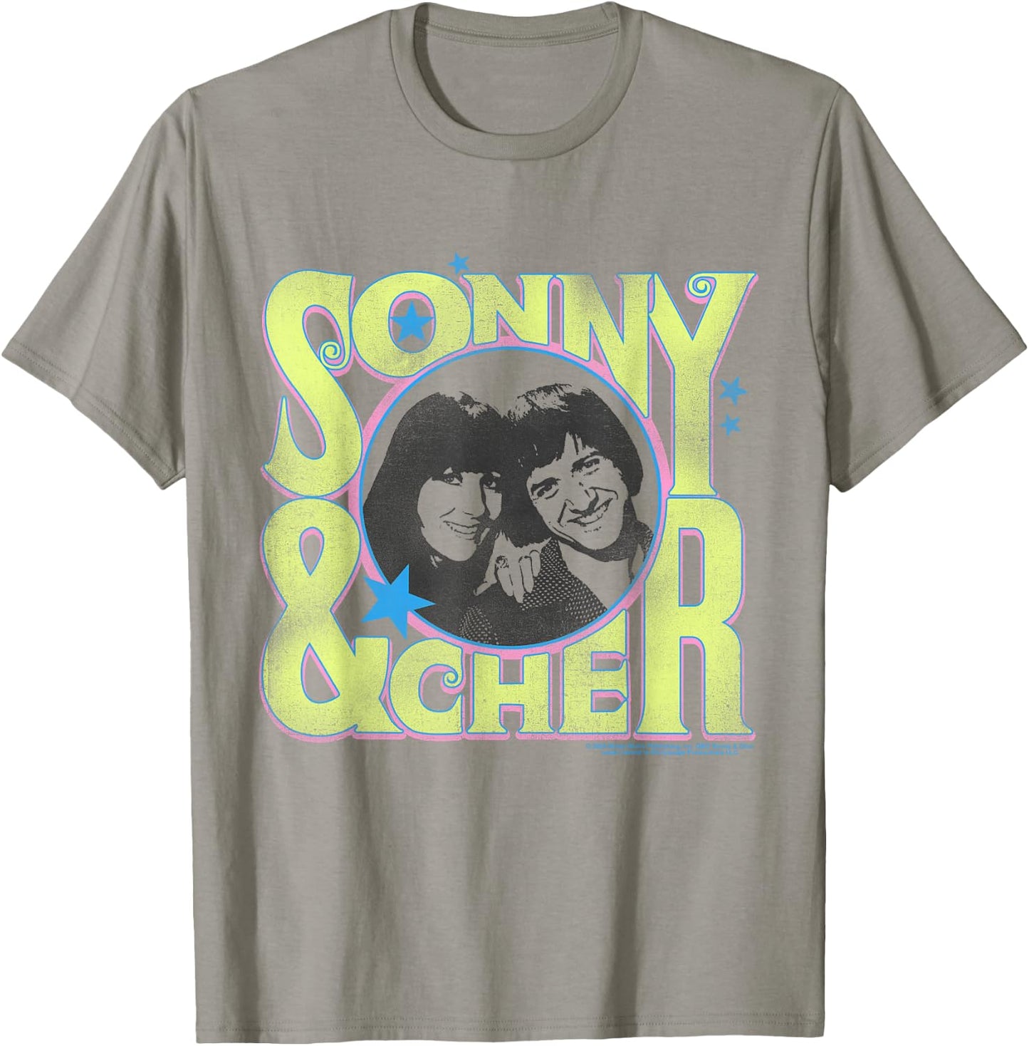Popfunk Sonny and Cher Retro Circle Logo , Small, Grey T-Shirt - T-Shirt | Sand